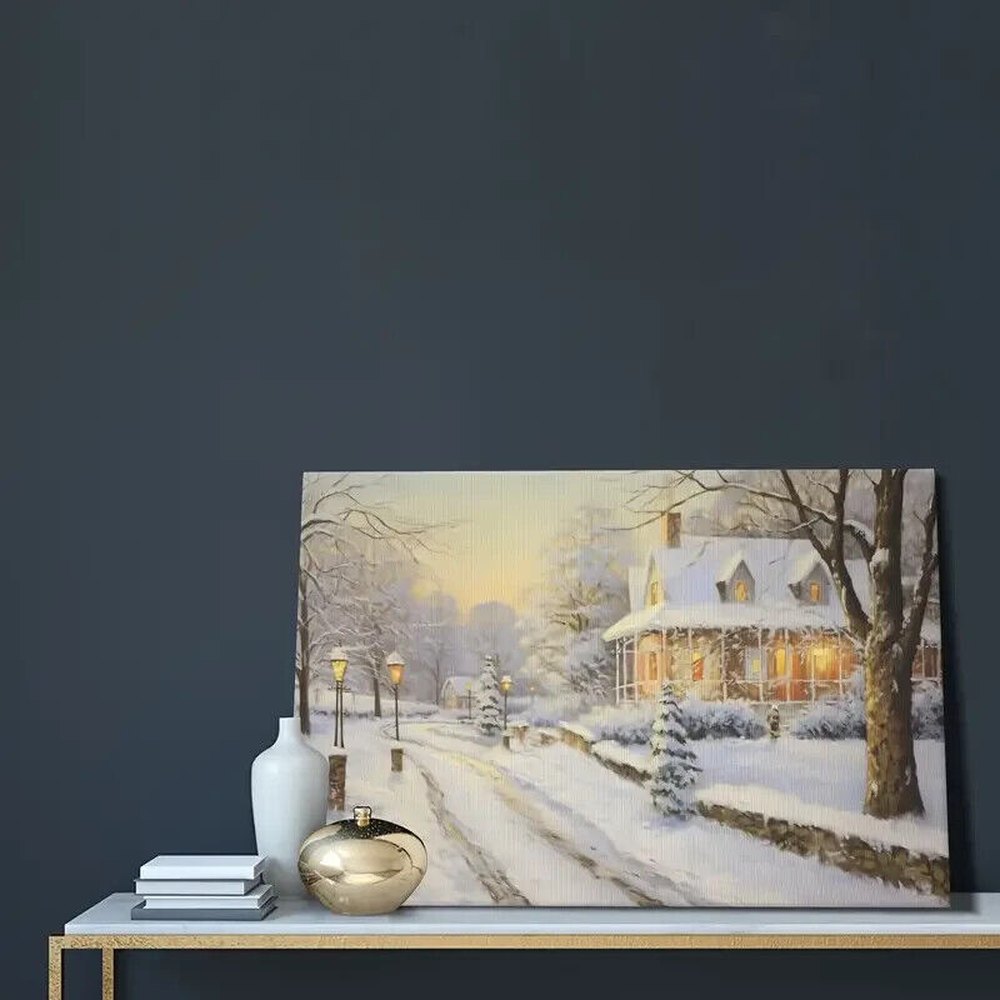 Lighted House Scenic Winter Canvas Print Framed 16" x 24" Wall Art Home & Garden:Home Décor:Posters & Prints Style Your Walls